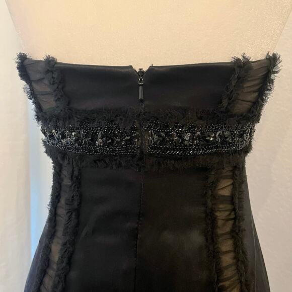 Vintage Y2K Badgley Mischka Strapless Cocktail Dress 2 Black Silk LBD Semi Forma - Picture 7 of 16